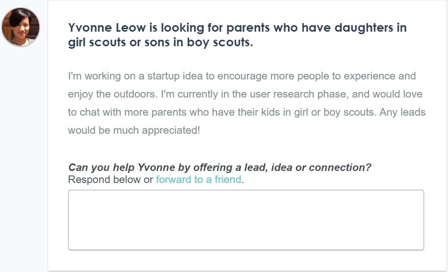 Screenshot of request for help